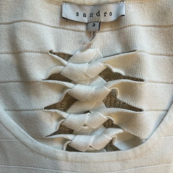 Sandro White Knit Fitted Dress with Knot Back Detail Size 3 - Picture 6 of 6